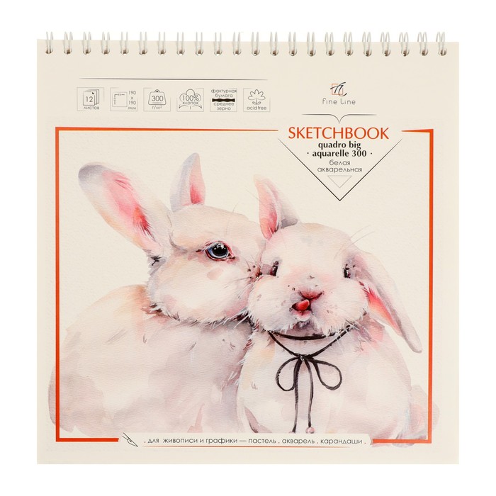 Блокнот-скетчбук 19 х 19 мм, 12 листов на гребне Big, обложка мелованный картон, жёсткая п