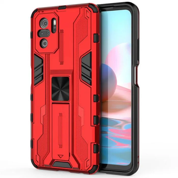 Противоударный чехол-подставка для Xiaomi Redmi Note 10 / 10s с защитой камеры (синий)