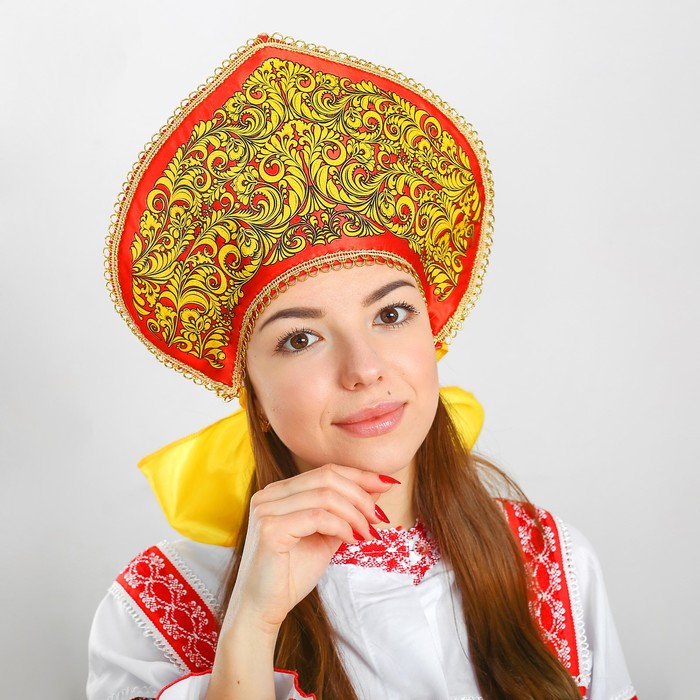 

Кокошник «Завиток золотой», Красный;желтый, Карнавальные кокошники.