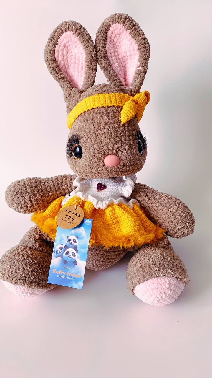 

Мягкая игрушка Fluffy friend Зайка в платье с ободком 45 см, Коричневый, 45 см