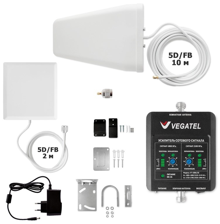 фото Готовый комплект усиления сотовой связи vegatel vt-1800/3g-kit (дом, led)