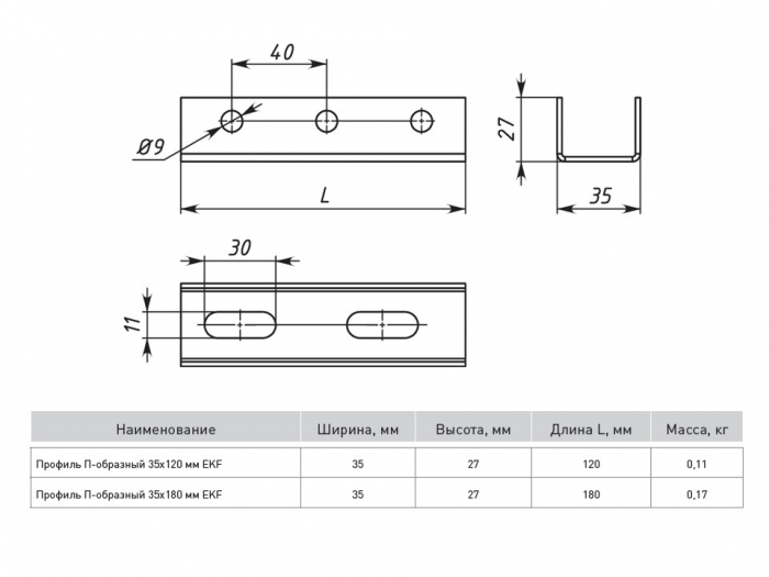 фото Профиль п-образный 35х180 мм (1,5 мм) ekf