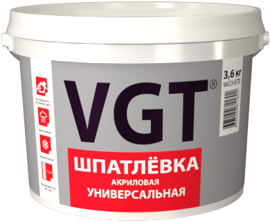 Шпатлёвка VGT универсальная для нар/внутр работ (влагостойкая) 3.6 кг