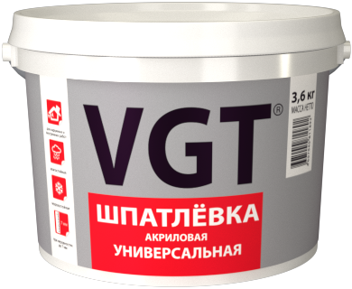 фото Шпатлёвка vgt универсальная для нар/внутр работ (влагостойкая) 3.6 кг