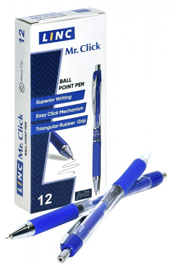 Ручка шариковая автоматическая Linc Mr. Click 0.7мм синий цвет игольчатый наконечник 12шт