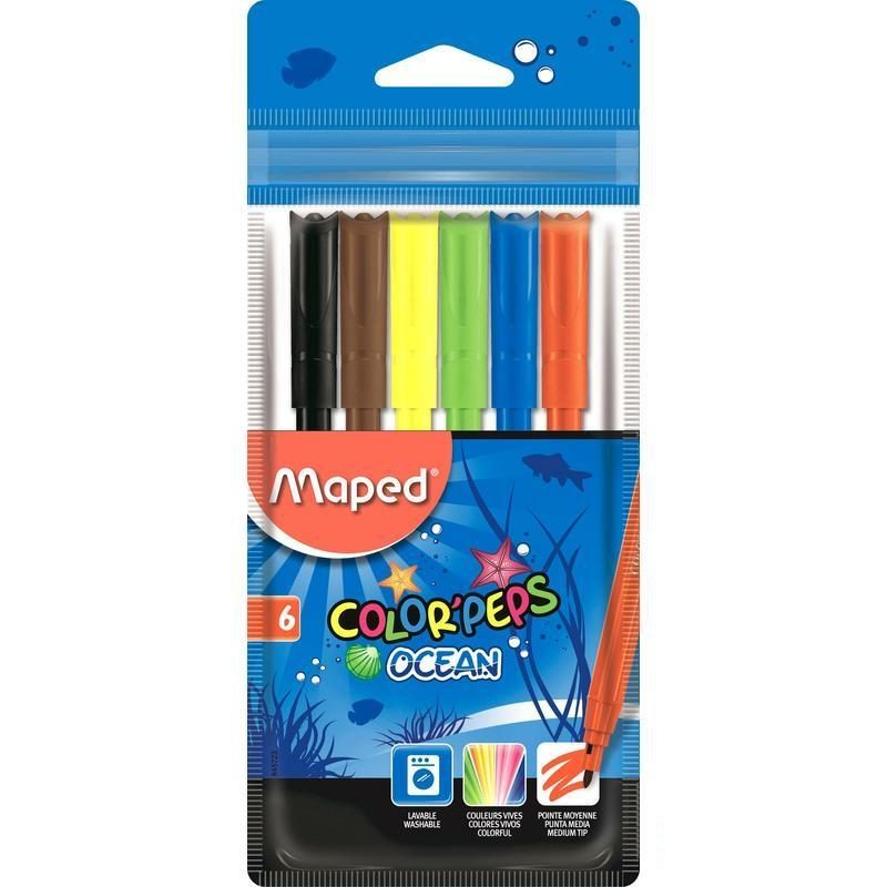 Фломастеры 6 цв Maped Color'Peps Ocean линия 1мм смываемые 12 уп.