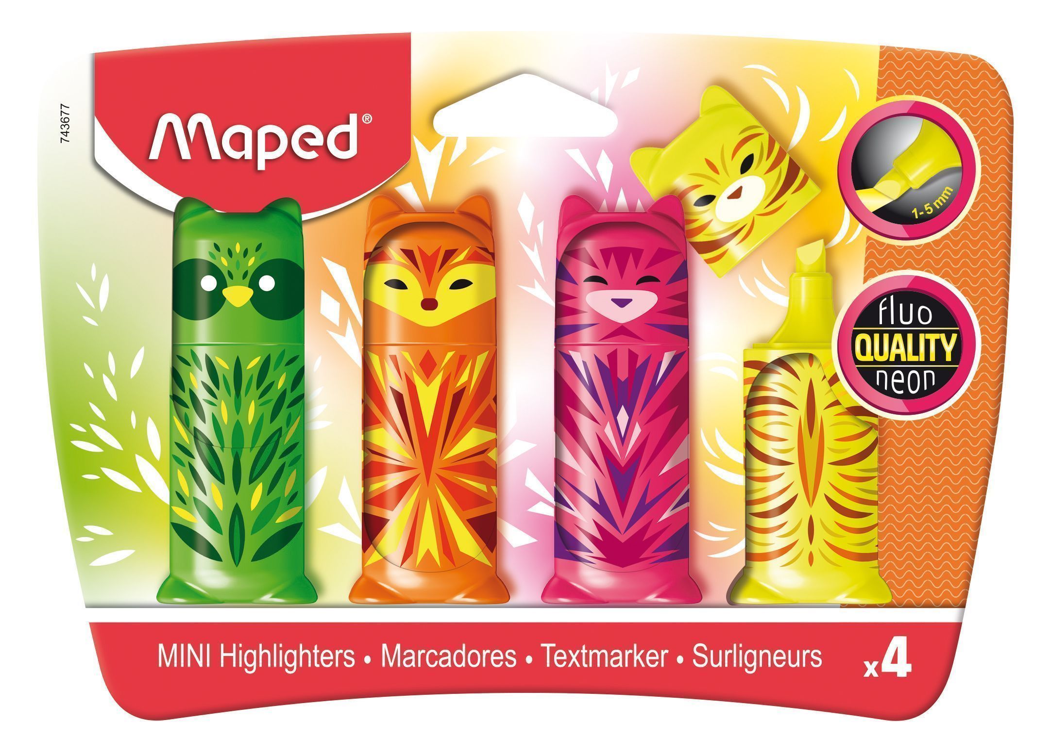 Маркер-текстовыделитель Maped FluoPeps Mini Friends 1-5мм светоустойчивые 4шт 12 уп