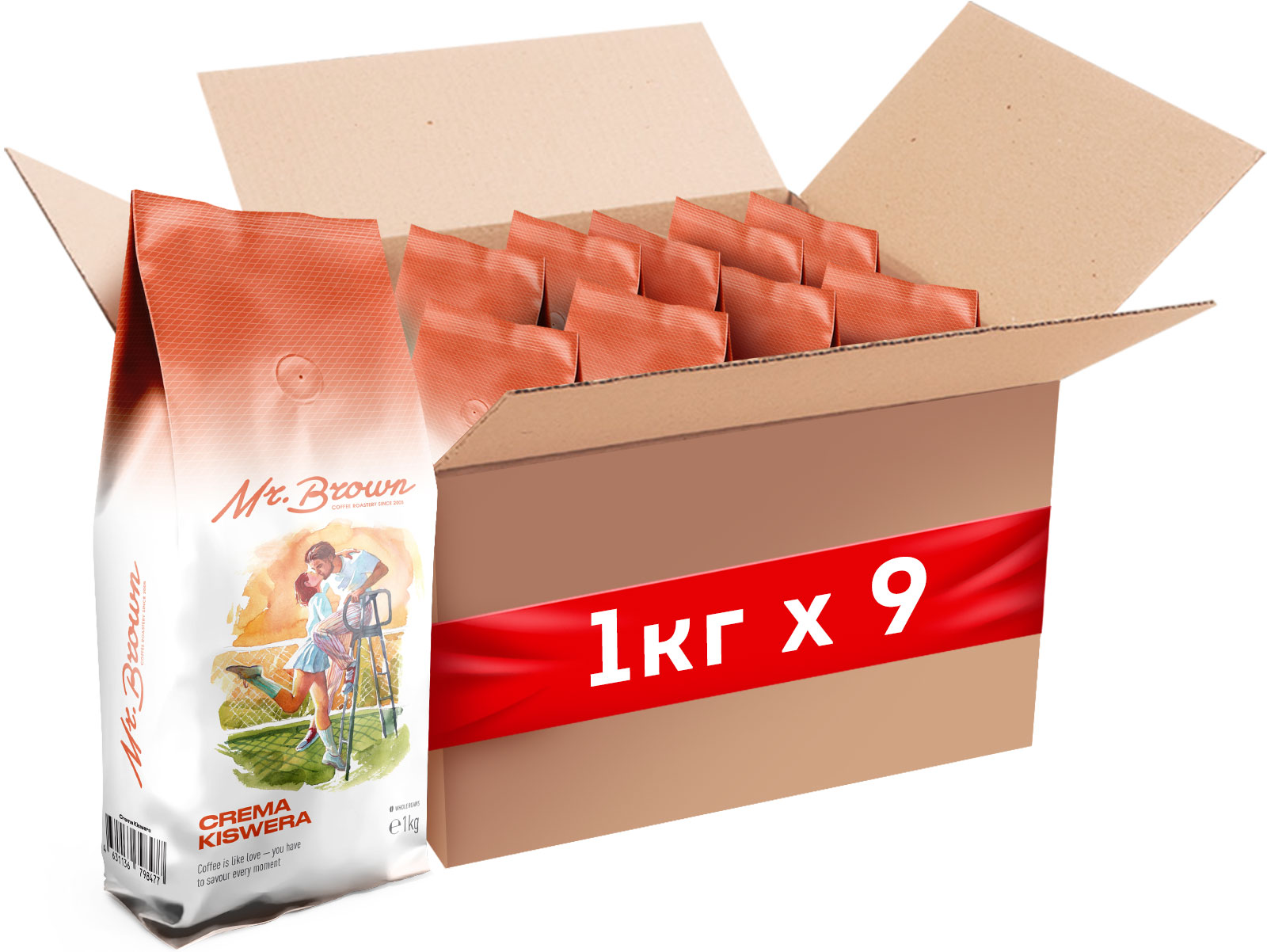 Кофе в зернах Mr.Brown Crema Kiswera, натуральный жареный, 9 шт х 1 кг