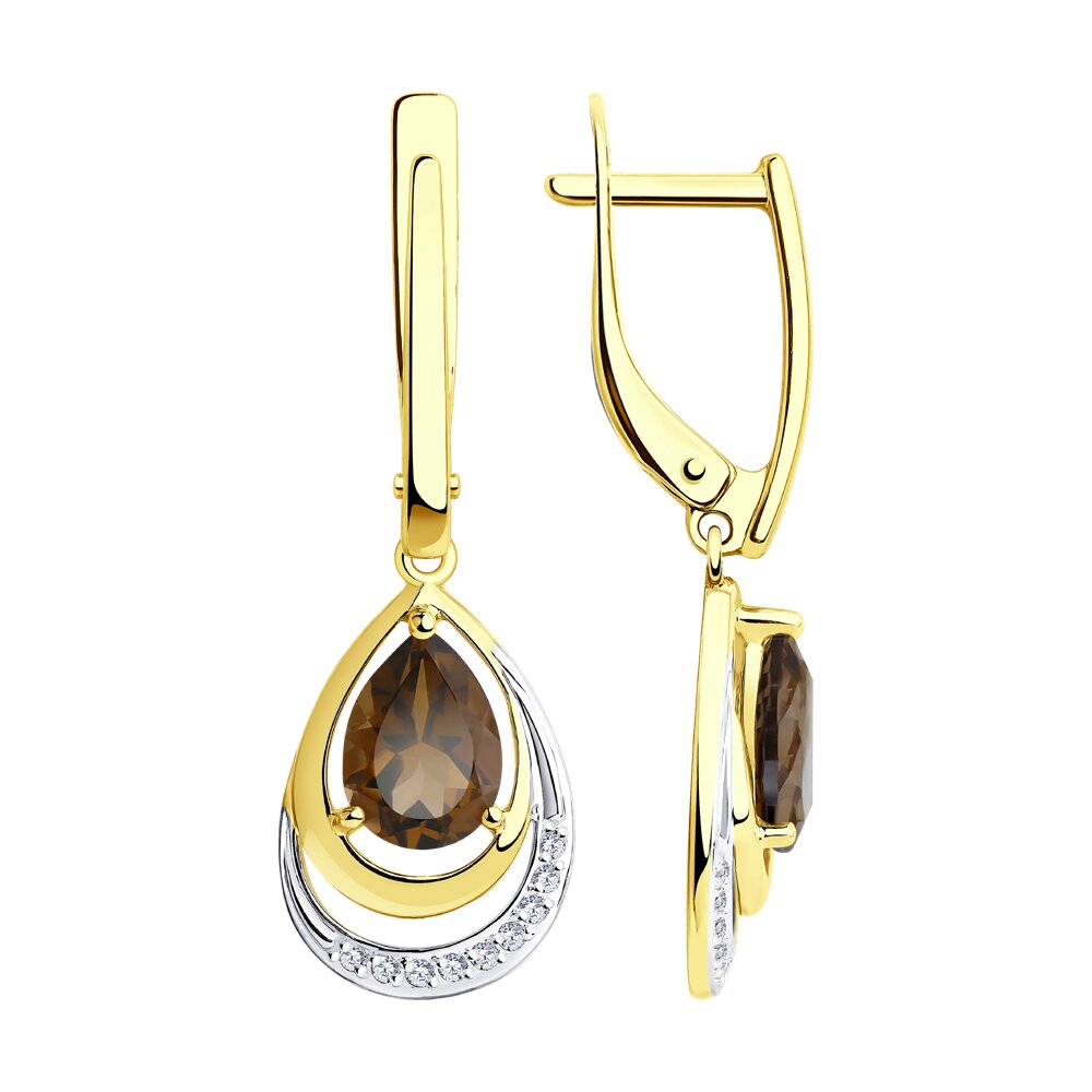 

Серьги подвески из желтого золота с фианитом/раухтопазом Diamant 53-321-00527-2, 53-321-00527-2