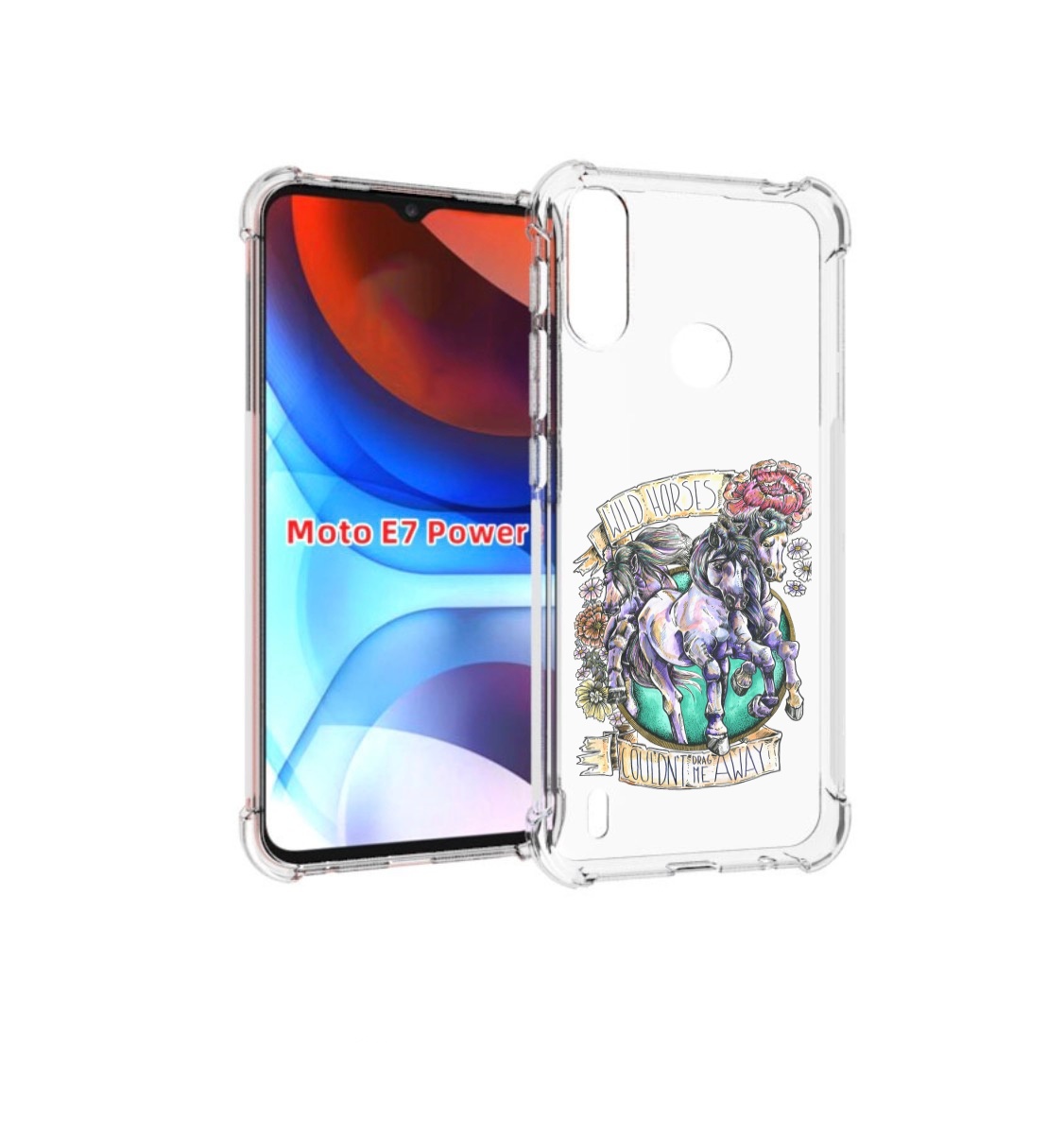 

Чехол MyPads рисунок коней в цветах для Motorola Moto E7 Power, Прозрачный, Tocco