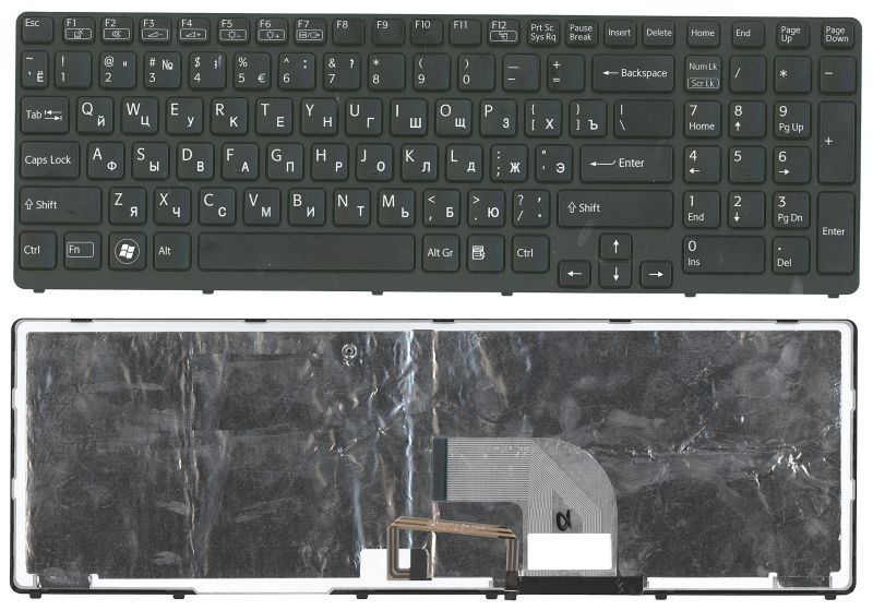 

Клавиатура для ноутбука Sony Vaio SVE17 черная с подсветкой с черной рамкой