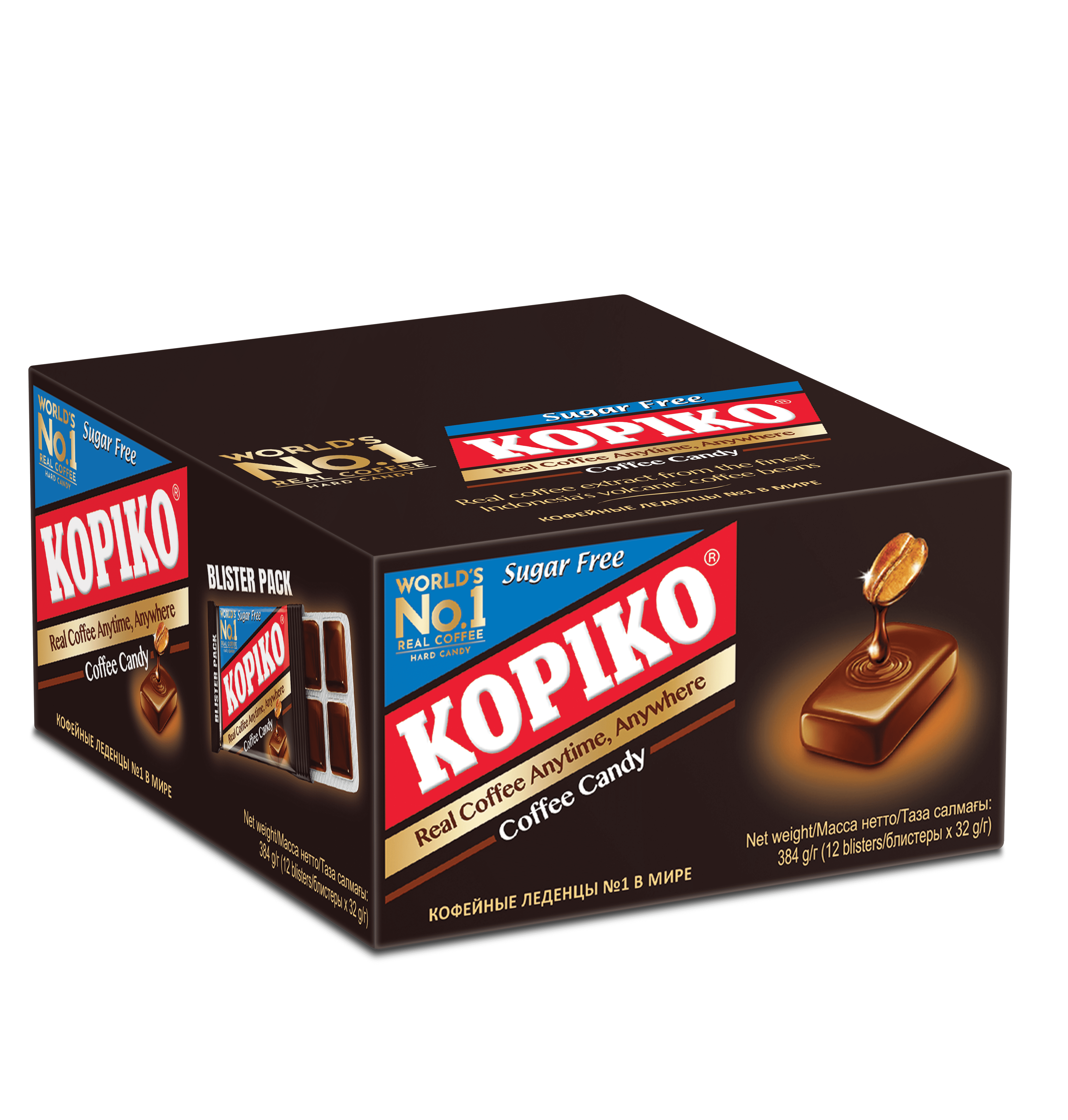 Леденцы кофейные KOPIKO Sugar Free Coffee Candy, 12 шт по 32 г