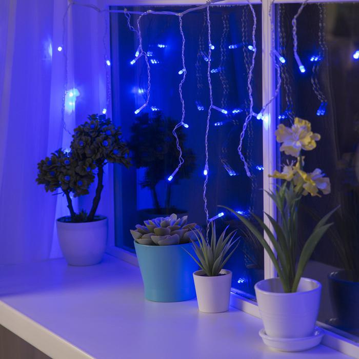 фото Гирлянда «бахрома» 1.8×0.5 м, ip20, прозр. нить, 48 led, свечение синее, 8 режимов, 220 в luazon lighting