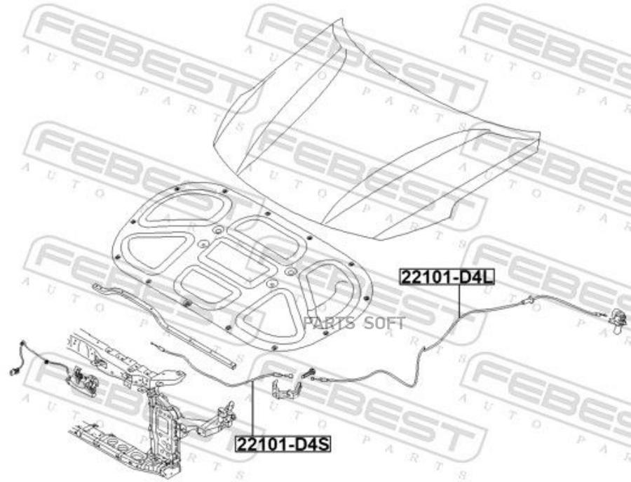 

Тросик привода открывания замка капота hyundai elantra 2015- 22101-d4l