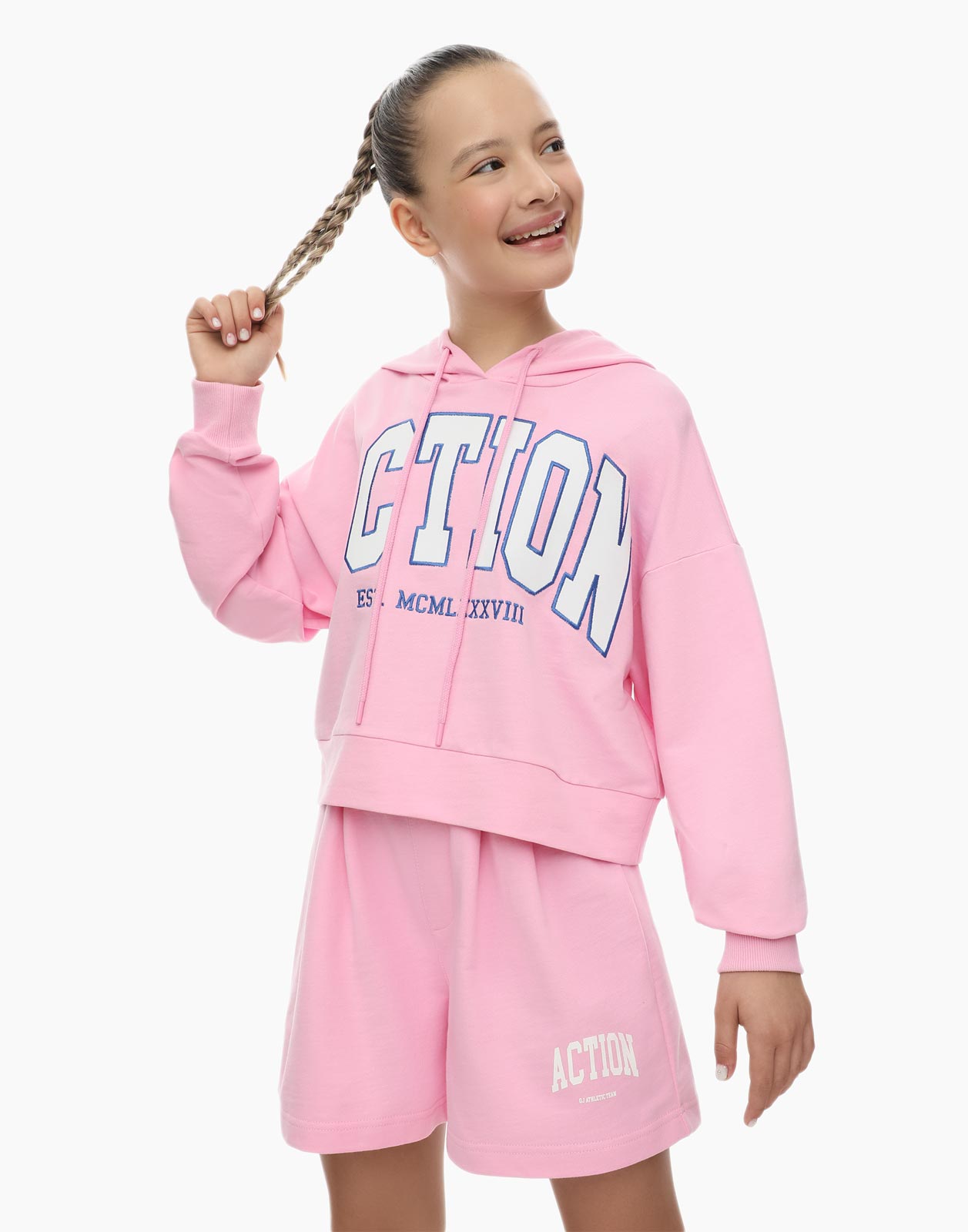 Розовые спортивные шорты с надписью Аction для девочки р.158-164