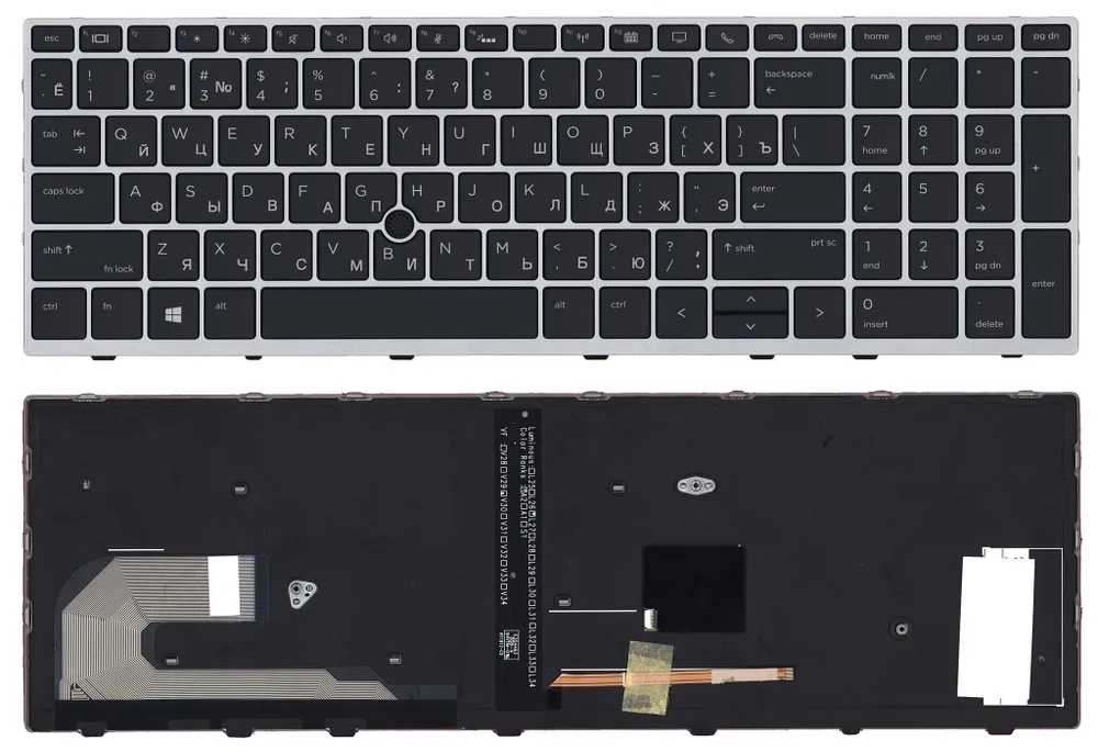 

Клавиатура для ноутбука HP EliteBook 850 G5 755 G5 черная с серой рамкой и подсветкой