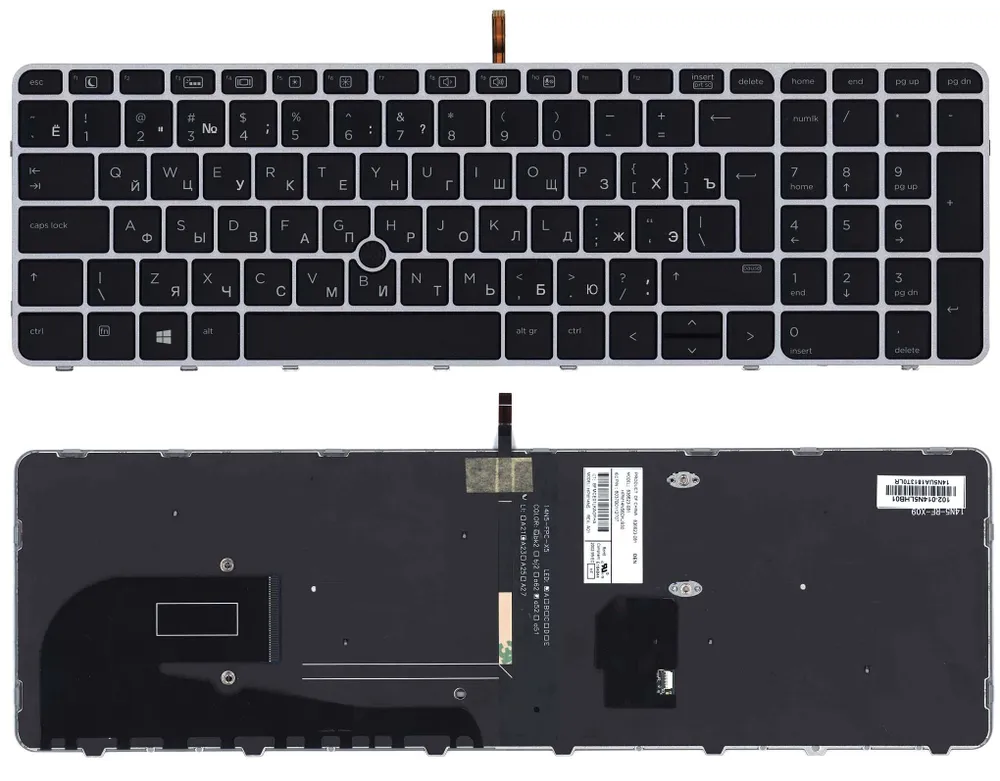

Клавиатура для ноутбука HP Elitebook 850 G3 850 G4 черная с серой рамкой и подсветкой