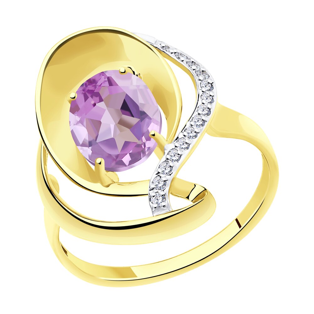 

Кольцо из золота р. 19,5 Diamant 53-310-00927-1, фианит\аметист, 53-310-00927-1