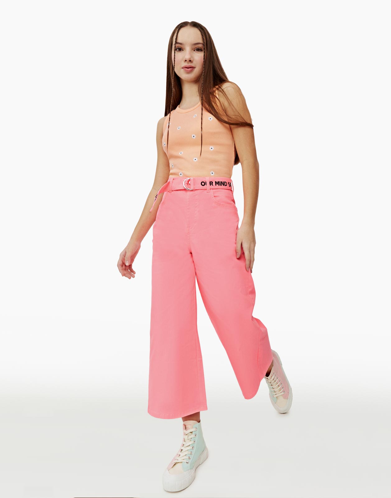 

Розовые джинсы Wide leg с поясом для девочки р.152, Розовый, GJN026741