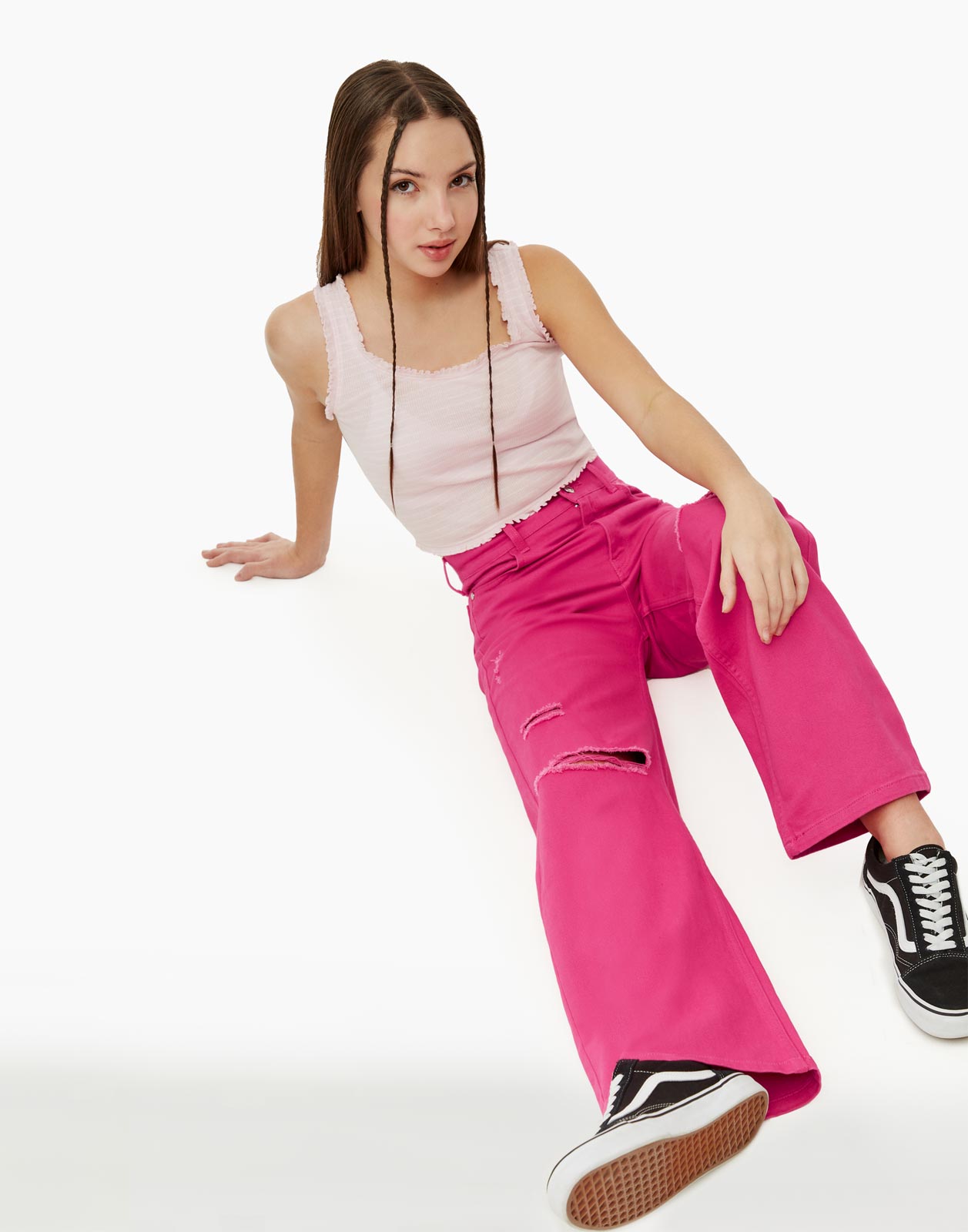 Розовые джинсы Longleg с дырами для девочки р.134