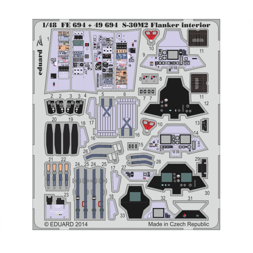 

FE694 Eduard 1/48 Цветное фототравление для S-30M-2 Flanker interior S. A., Однотонный, FE694