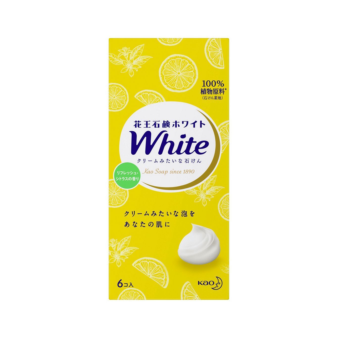 Туалетное мыло Kao White натуральное увлажняющее сочный аромат лимона 85 г 6 шт