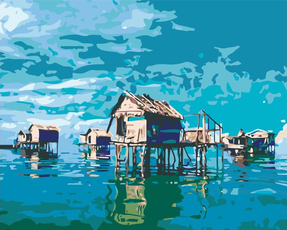 

Картина по номерам Живопись по Номерам Дома на озере, 40x50, Дома на озере