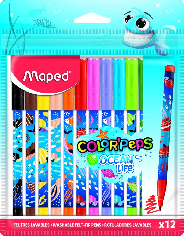 Фломастеры 12 цветов Maped ColorPeps Ocean Life линия 28мм круглый корпус 331₽