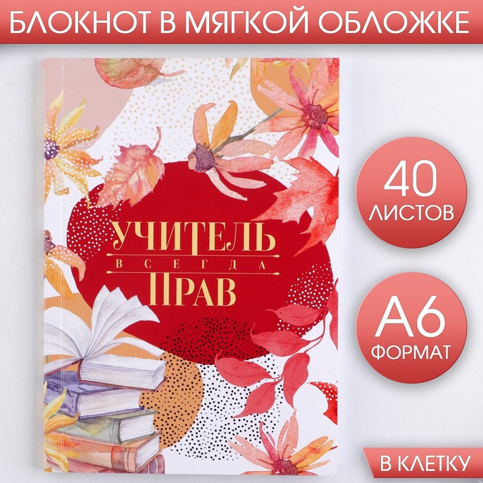 

Блокнот «Учитель всегда прав» мягкая обложка А6 40 листов 3шт