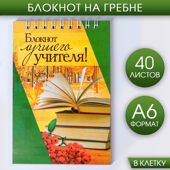 

Блокнот «Блокнот лучшего учителя» на гребне формат А6 40 листов 3шт