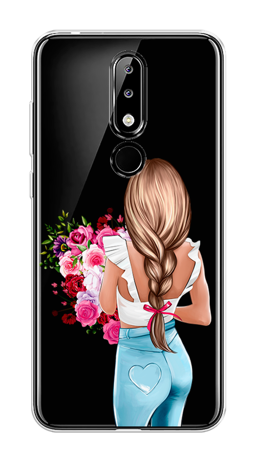 

Чехол на Nokia 5.1 Plus (X5) "Девушка с цветами", Коричневый;розовый;голубой, 121950-6