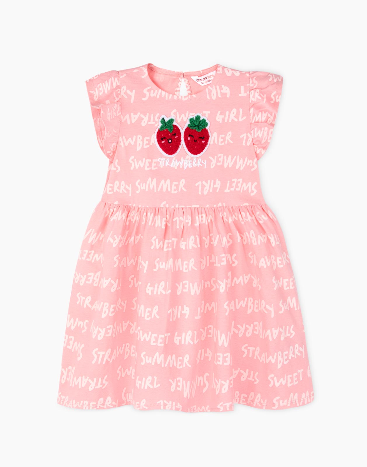 Розовое платье с принтом и нашивкой Strawberry для девочки 6-7л/122