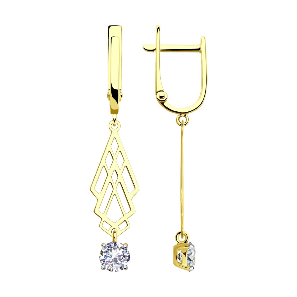 

Серьги подвески из желтого золота с фианитом Diamant 53-121-01558-1, 53-121-01558-1