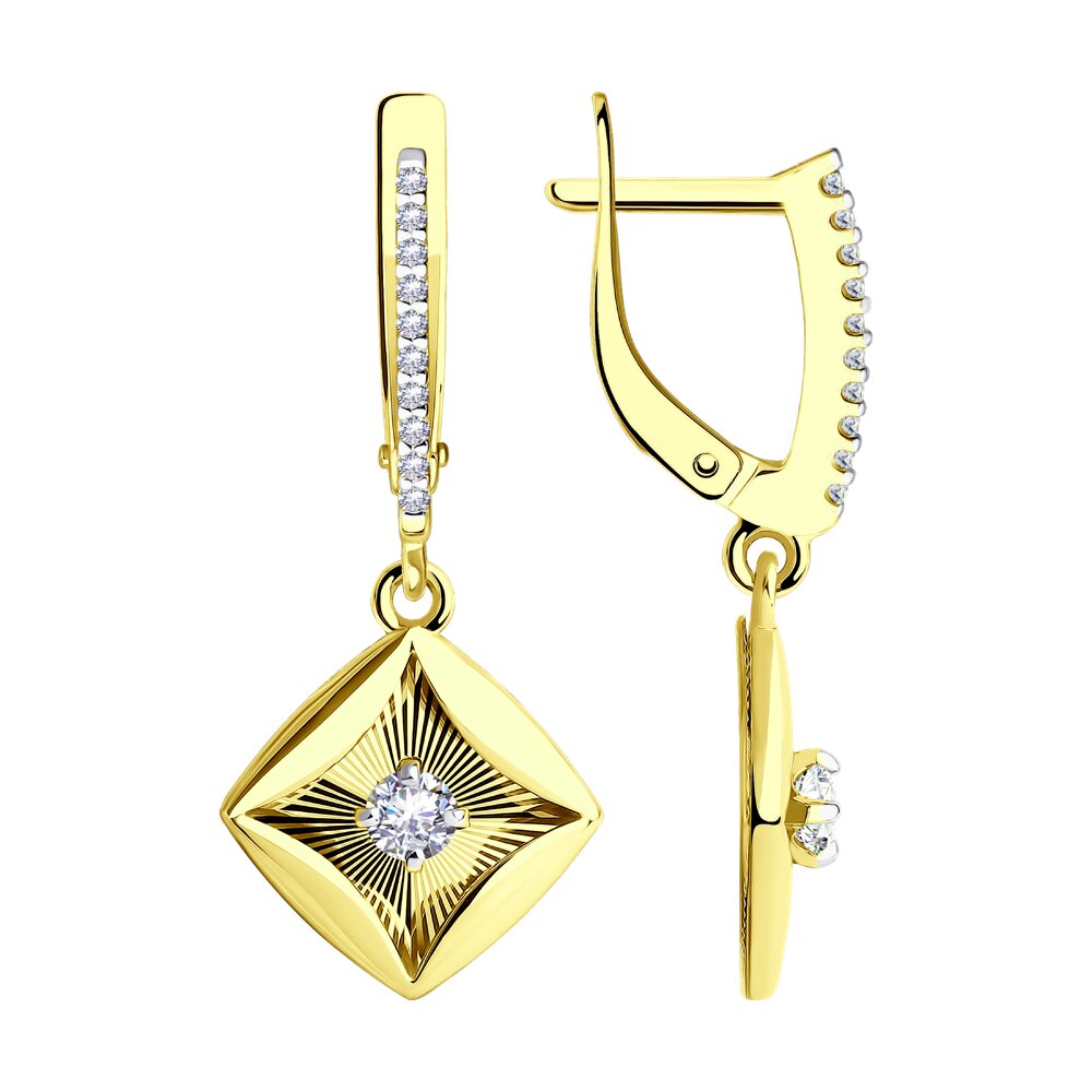 

Серьги подвески из желтого золота с фианитом Diamant 53-121-01077-1, 53-121-01077-1