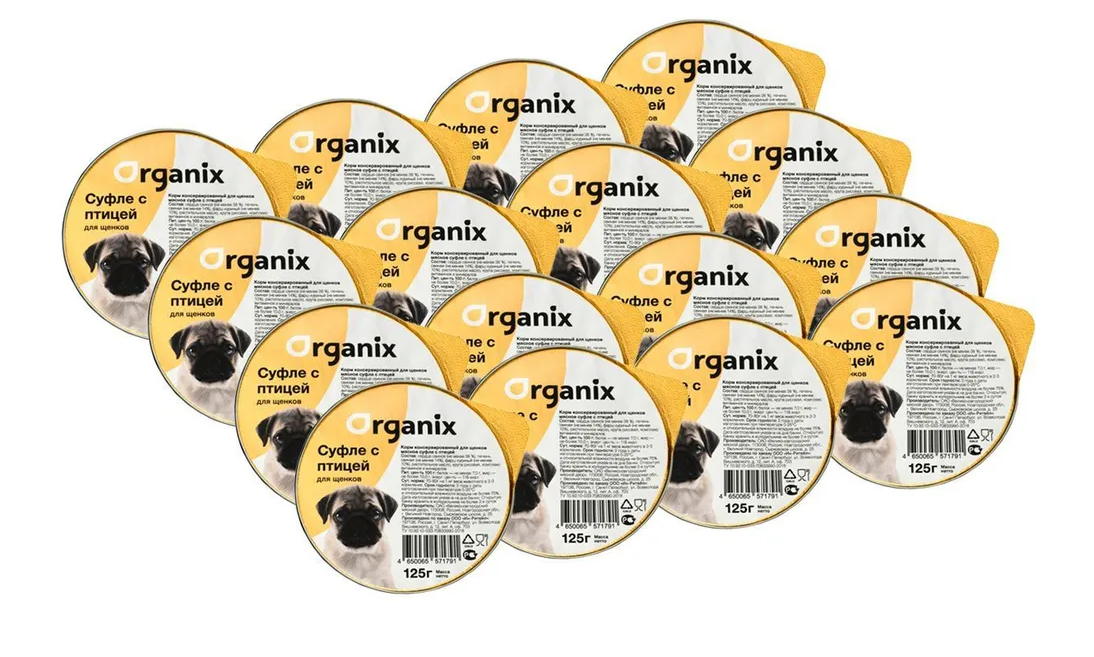 

Влажный корм для щенков Organix, суфле с птицей, 125 гр., 16 шт.