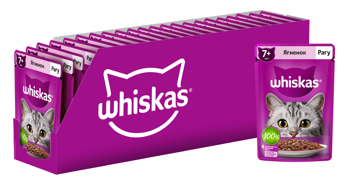 Влажный корм для кошек Whiskas старше 7 лет, рагу с ягненком, 28 шт по 75 г