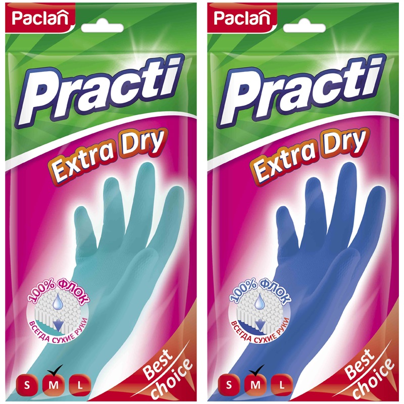 Перчатки резиновые Paclan Practi Extra Dry, с хлопковым напылением, р M (407340), 20 пар