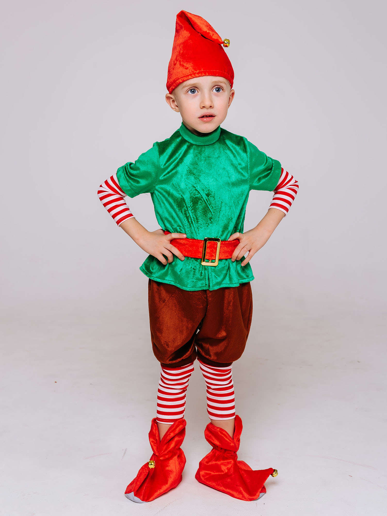 Карнавальный костюм Batik 915 к-17 Гном, зеленый, коричневый, красный, 104 карнавальный костюм гном колпак борода рубашка пояс штаны башмаки р 34 рост 134 см