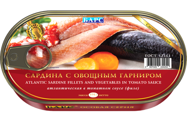 

Сардина Барс По-итальянски с овощами в томатном соусе 175 г