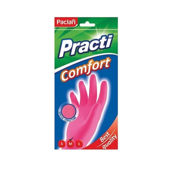 Перчатки резиновые Paclan Practi Comfort, р 8 (М), розовые, 1 пара (407120-407271), 100 уп