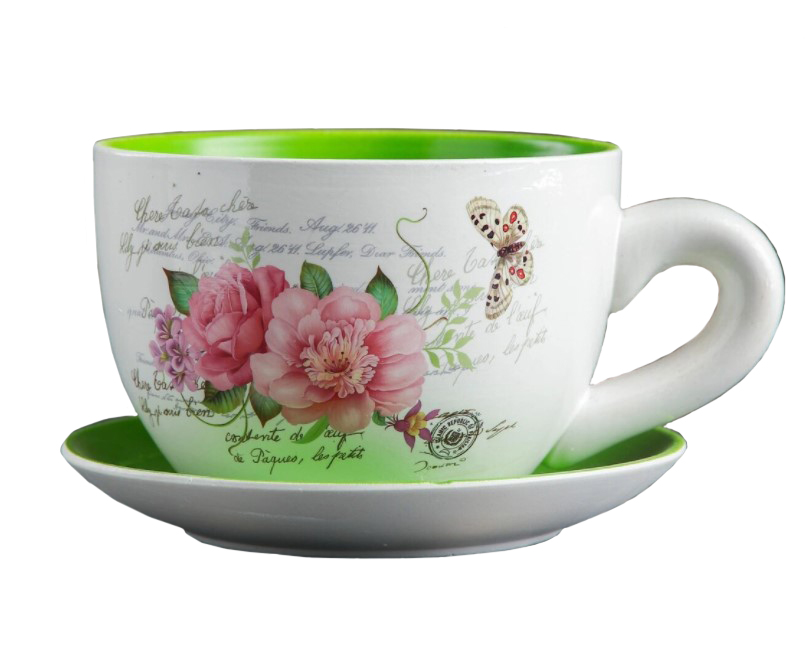 фото Горшок цветочный "чашка с блюдцем", 10 см (зеленый) flatel