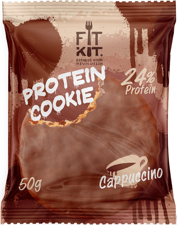 фото Протеиновое печенье в шоколаде fit kit chocolate protein cookie, капучино, 50г