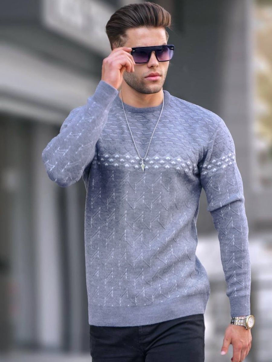 

Свитер мужской NoBrand Patterns серый L, Patterns