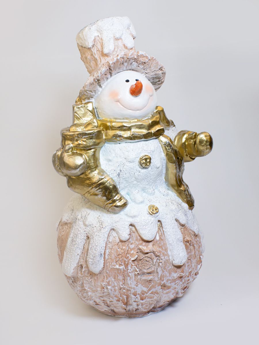 Скульптура Ломоносовский фарфор СПБ НФ001 Снеговик с носком подарков Высота 36 см