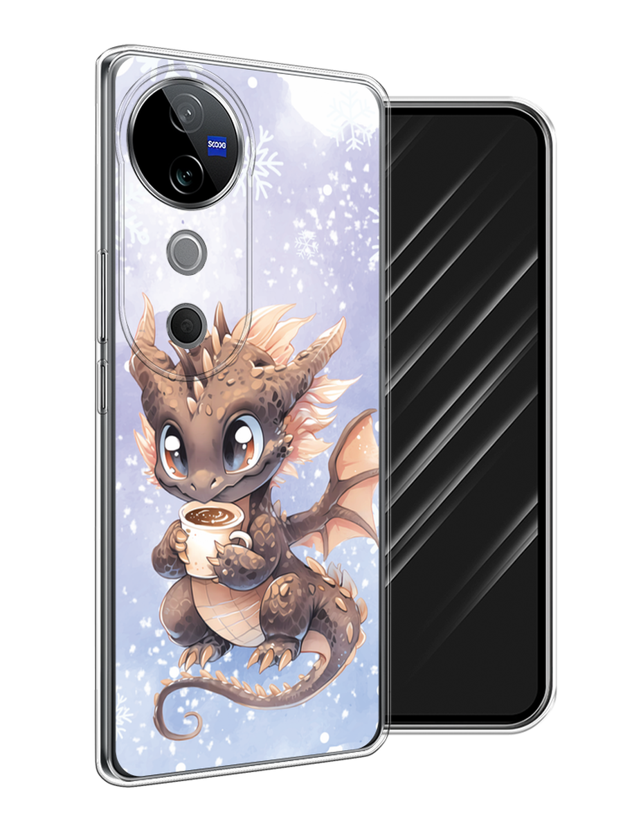 

Чехол Awog на Vivo V40 "Дракончик с кружкой тёмный", Бежевый;розовый;серый, 2611450-1