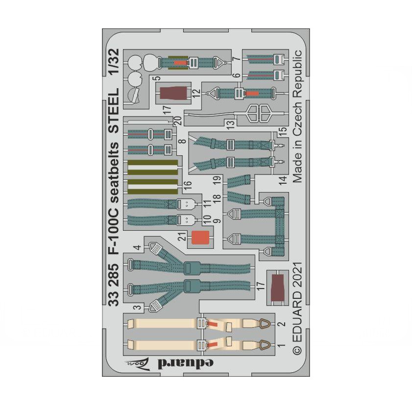 

33285 Eduard 1/32 Фототравление для F-100C, стальные ремни, Однотонный, 33285