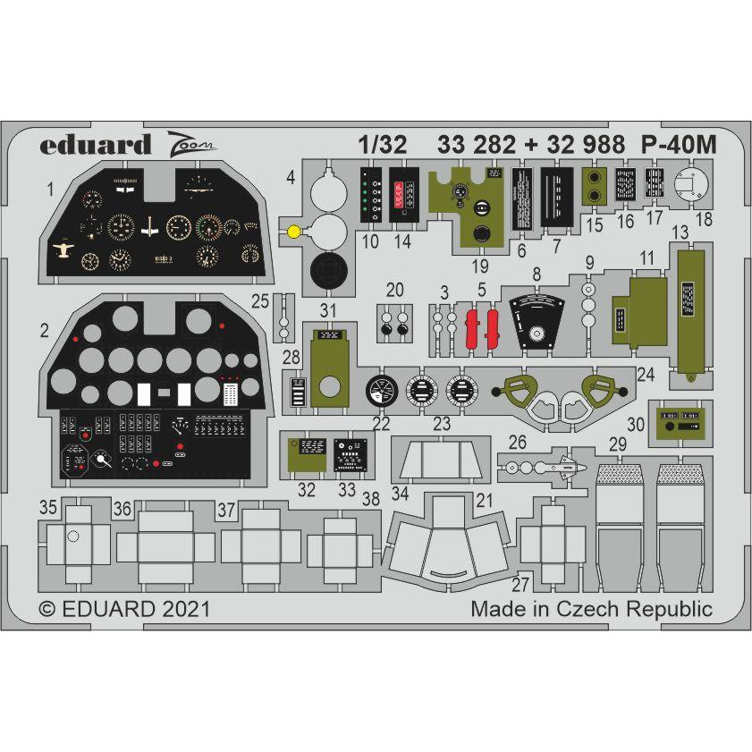 

32988 Eduard 1/32 Фототравление для P-40M, интерьер, Однотонный, 32988