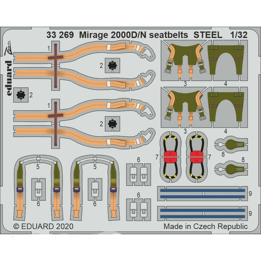 

33269 Eduard 1/32 Фототравление для Mirage 2000D/ N, стальные ремни, Однотонный, 33269