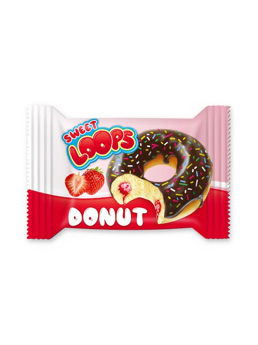 

Кекс Sweet loops Donut бисквитный с клубничной начинкой 50 г