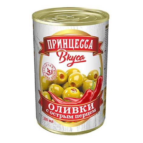 фото Оливки принцесса вкуса зеленые фаршированные острым перцем 300 г